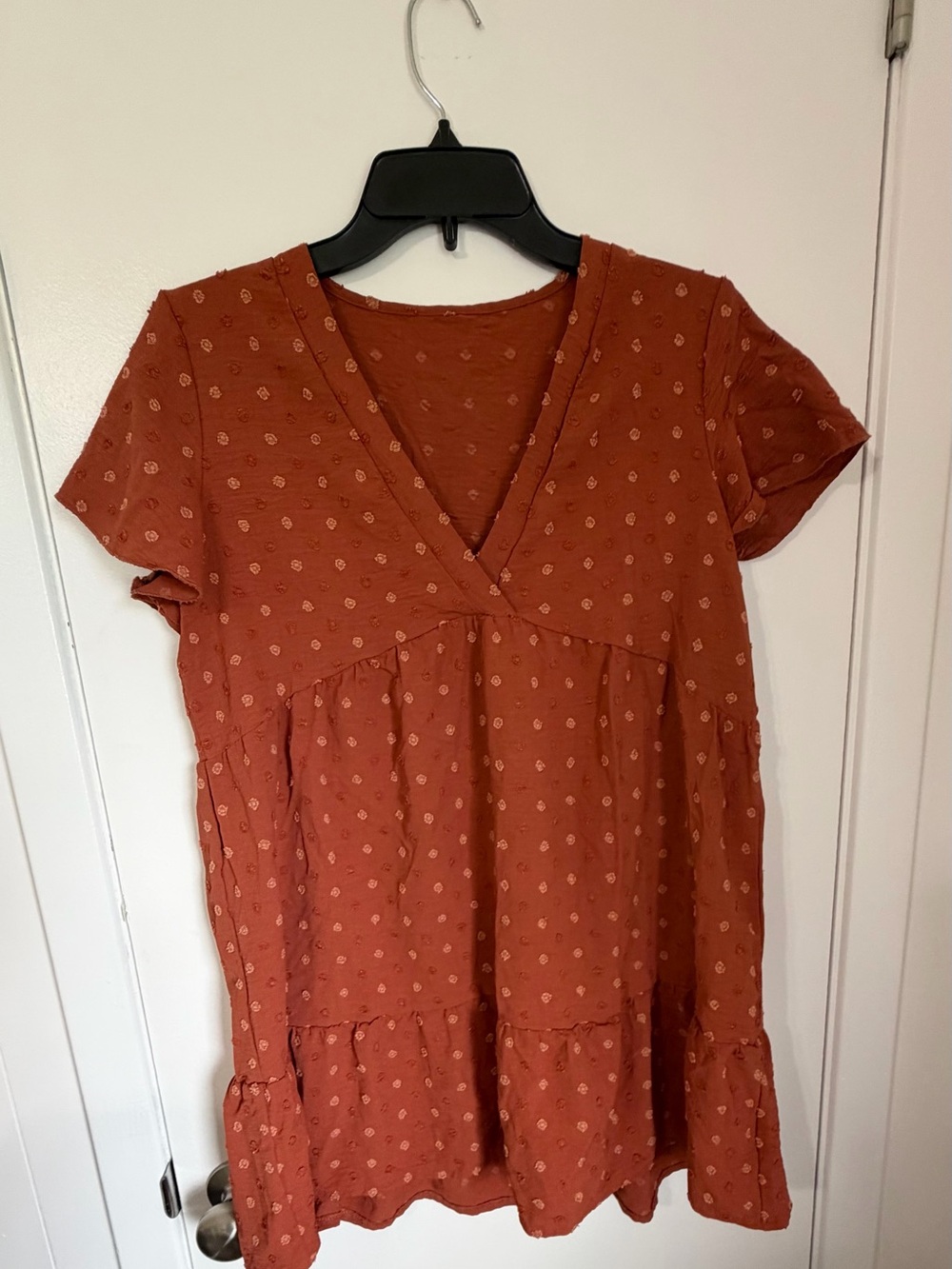 Women's Rust Short Sleeve V-Neck Babydoll Blouse